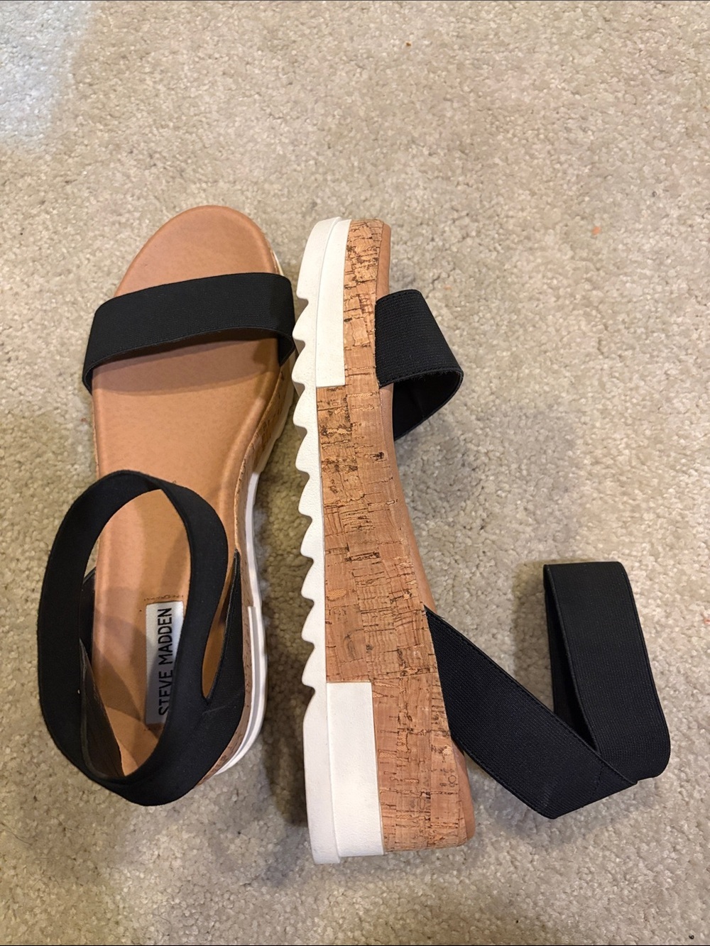 Steve Madden Black Elastic Cork Flatform Sandals